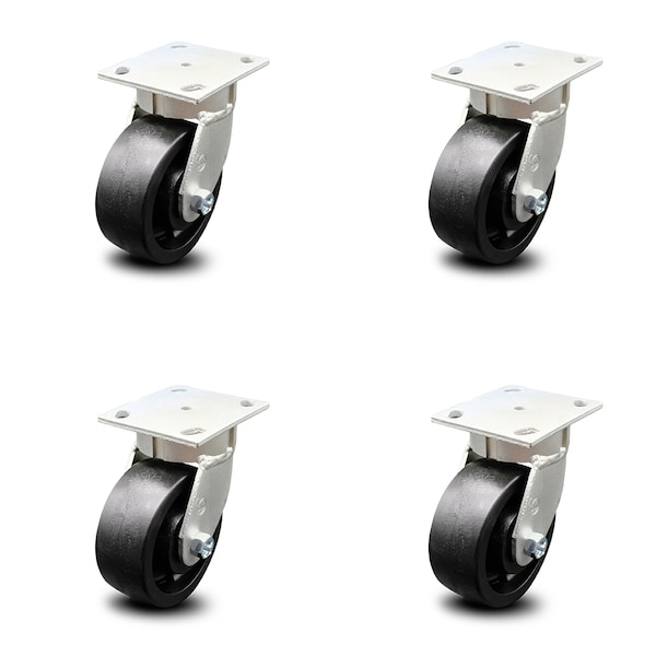 5 Inch Kingpinless Glass Filled Nylon Wheel Swivel Top Plate Caster SCC, 4PK